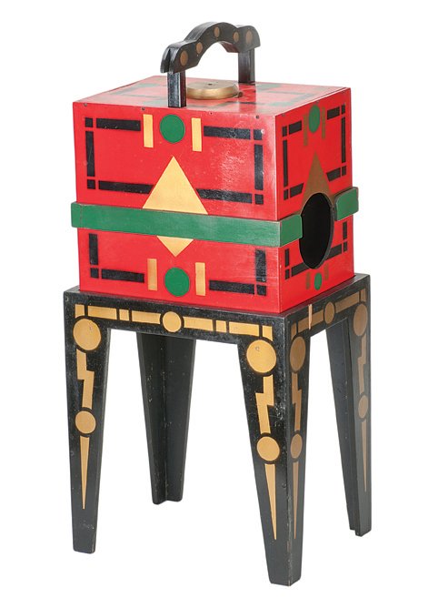 192. Spykher. Colon Michigan, Abbott’s, ca. 1947.: 192. Spykher. Colon Michigan, Abbott’s Magic Novelty Co., ca. 1947. A spectator’s leg is placed into a fancy box which contains a rack of spikes. The spikes are passed through her leg, popping bal