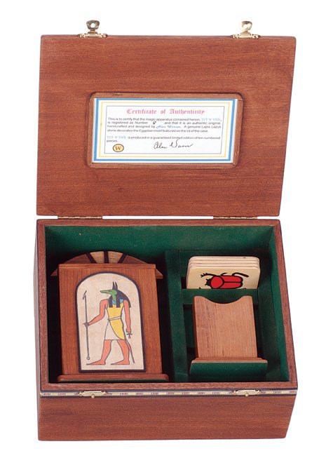 241. Tut ‘N’ Tiye. Cornwall, Alan Warner, ca. 2009.: 241. Tut ‘N’ Tiye. Cornwall, Alan Warner, ca. 2009. Elaborate hand-made mini magic props with Egyptian motif, housed in fitted wooden case. After three wooden plaques reveal the identity of a ment