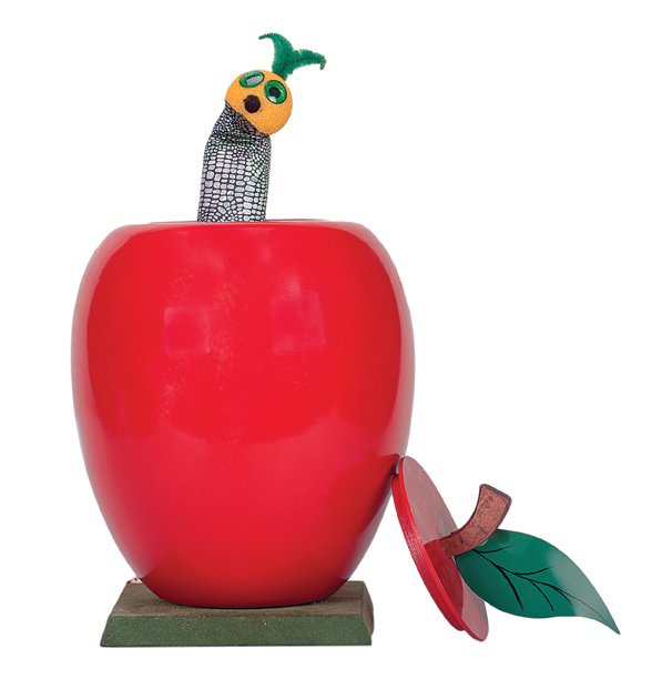 246. Willie the Worm. Bob Kline, ca. 1989.: 246. Willie the Worm. Indiana Pennsylvania, Bob Kline, ca. 1989. Willie the Worm rises from inside the apple with a selected card in his mouth, though the magician stands some distance from the apple.