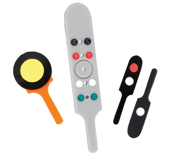 342. Three Taytelbaum Paddle Tricks. Taytelbaum.: 342. Three Taytelbaum Paddle Tricks. Holland, Eddy Taytelbaum, ca. 1970. Including two small spot paddles, one larger magnetic spot paddle, and one long spot paddle with jumping-toothpick-like feature