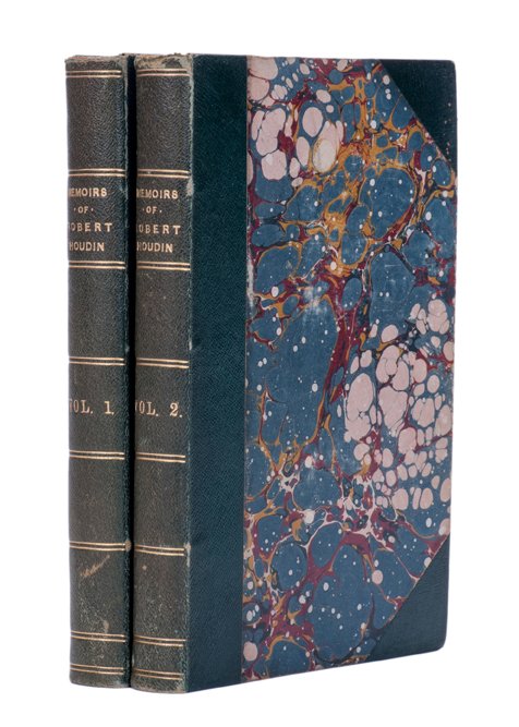 The Memoirs of Robert-Houdin. First English Edition.: Robert-Houdin, Jean Eugéne. The Memoirs of Robert-Houdin. Translated by Lascelles Wraxall. London: Chapman and Hall, 1859. First English edition. Two volumes in quarter green leather over marbled boa