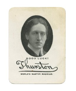 Thurston, Howard. Thurston “Tan San” throw-out card.: Thurston, Howard. Thurston “Tan San” throw-out card. Chicago [?], ca. 1912. Monochrome portrait of Thurston on the recto, color advertisement for Tansan Japanese Sparkling Water on verso. Very goo