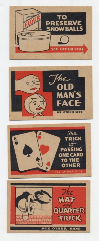 [Trade Cards] 230 trick and puzzle and trade cards.: [Trade Cards] 230 trick and puzzle and trade cards. Including a complete set of 15 cards, instructions in English and French on backs, [Canada?, 1940]; [Tricks and Puzzles], a complete set of 48 cards