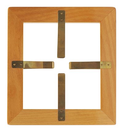 Glass Penetration. California, Owen Brothers [?]: Glass Penetration. California, Owen Brothers [?], ca. 1955. A piece of glass held in a wooden frame is pierced by a metal rod or pen, yet is shown unbroken a moment later. Finely made of maple, with d