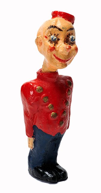 Pop-Eyed Pete. New Jersey, Guest Magic Service.: Pop-Eyed Pete. New Jersey, Guest Magic Service (Leslie Guest), 1969. A small doll, painted to resemble a bellhop, vanishes from under a cloth cloak. Sculpted, cast, and pained by Leslie Guest, and sig