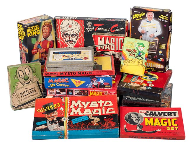 Collection of over 45 vintage and newer Magic Sets: [Magic Sets] Collection of over 45 vintage and contemporary magic sets. Including Mysto Magic sets and Gilbert Puzzle sets, sets manufactured by Melissa & Doug, various examples by Royal Magic (one da