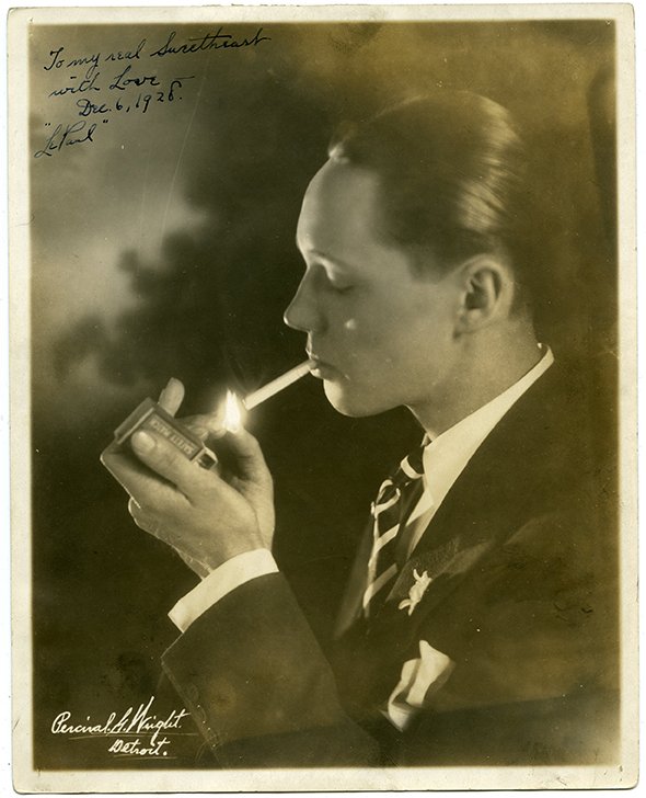 Portrait of Paul LePaul, inscribed and signed.: LePaul, Paul (Paul Braden). Portrait of Paul LePaul, inscribed and signed. Detroit, Percival G. Wright, ca. 1927. Half-length sepia-toned profile portrait of the great American card manipulator. 8 x 1