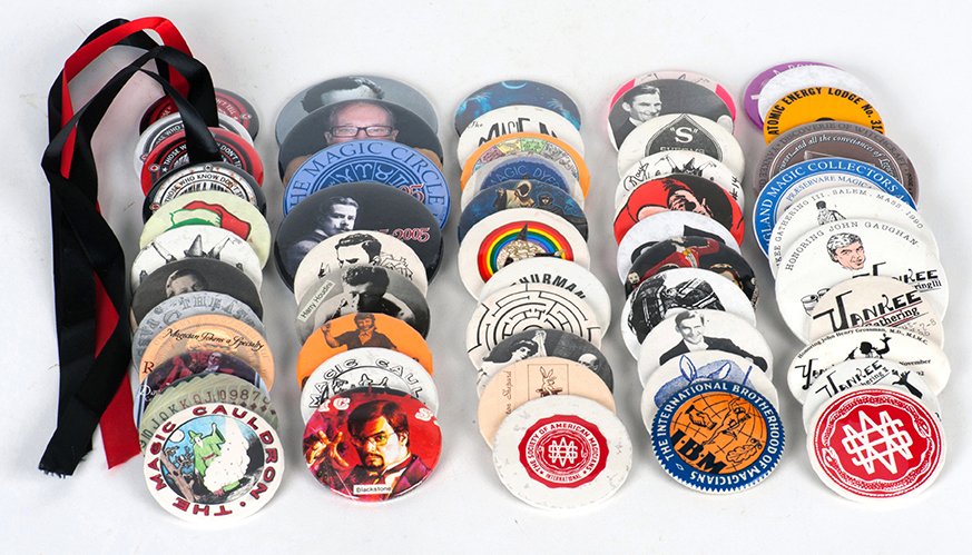 Collection of 53 magic-themed “Mirror Cards.”: [Mirror Cards] Collection of 53 magic-themed “Mirror Cards.” Large group of souvenir pocket mirrors, including examples for John Gaughan, The Yankee Gathering, Chet Kartkut, The Magic Cauldron, Bu