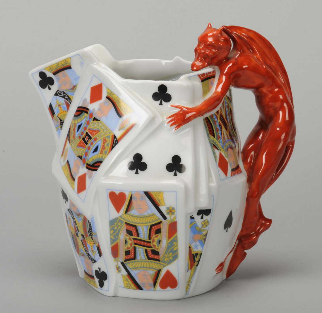 Water Pitcher, Devil & Card, Royal Bayreuth. Bayreuth,