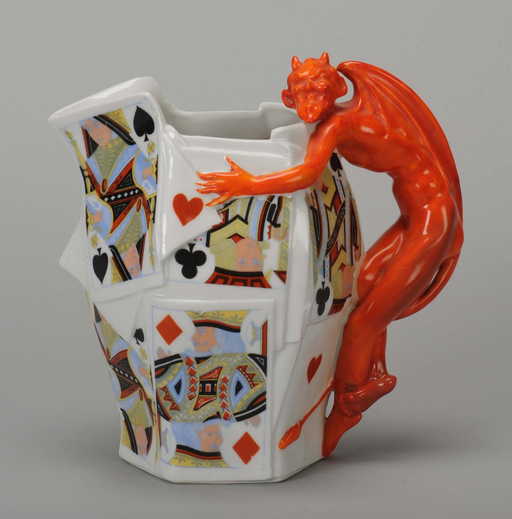 Water Pitcher, Devil & Card, Royal Bayreuth. Bayreuth,