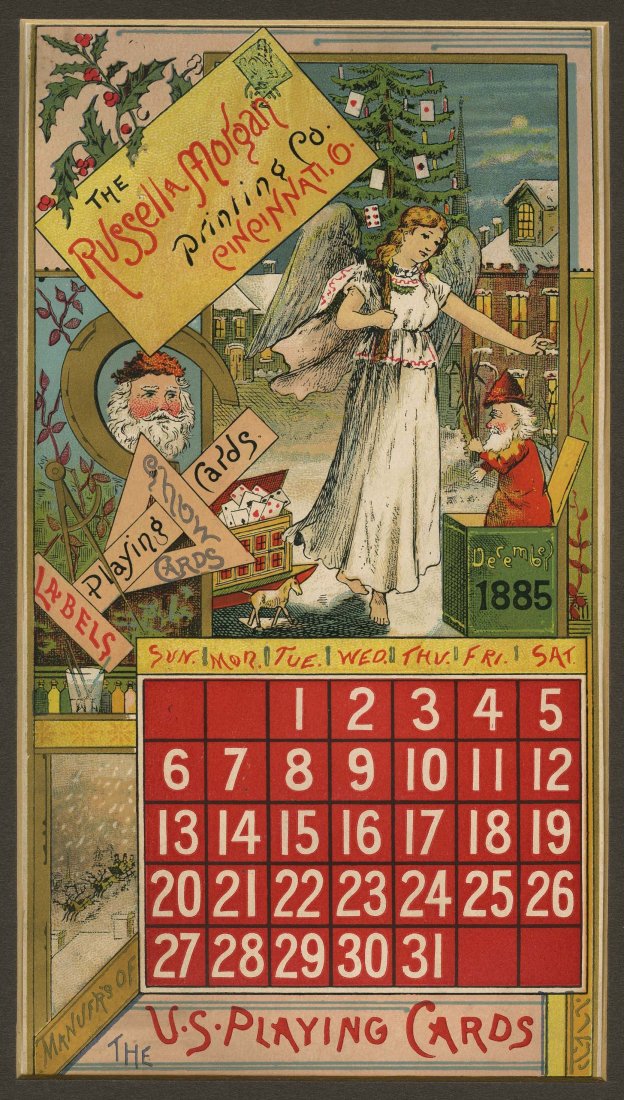 Russell & Morgan Calendar Page, U.S. Playing Cards.: Russell & Morgan Calendar Page, U.S. Playing Cards. Cincinnati, OH, December, 1885, VG.