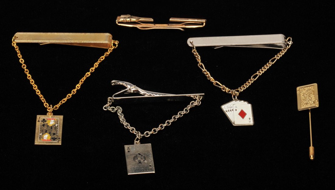 Misc. Playing Card Jewelry. Five pieces. Tie tacks &: Misc. Playing Card Jewelry. Five pieces. Tie tacks & pin.