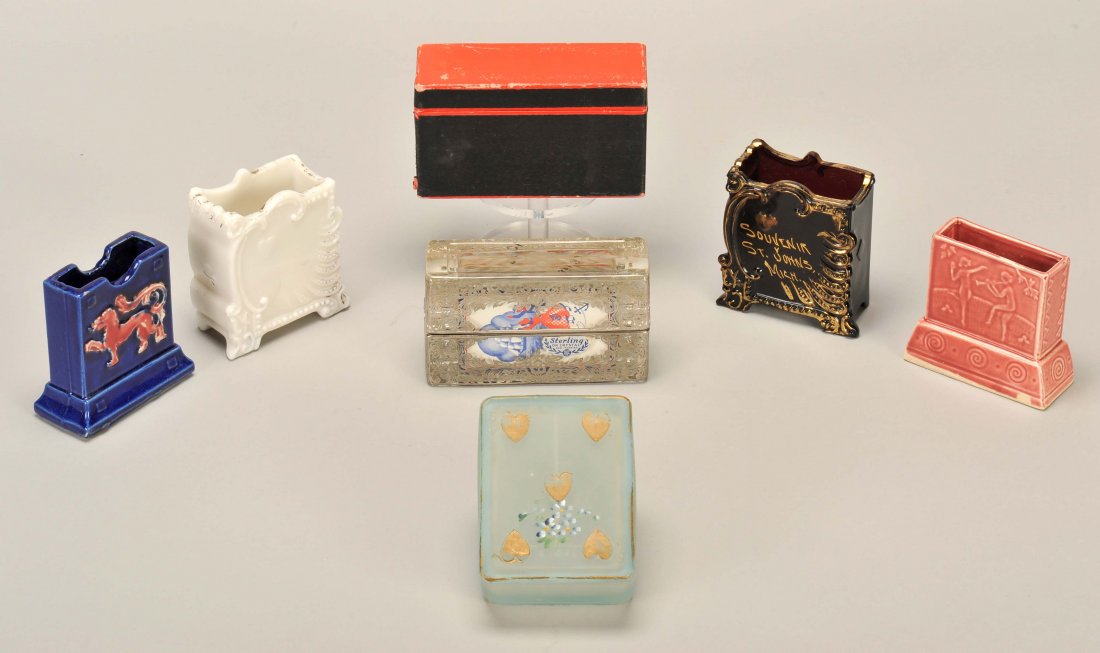 Six Miscellaneous Playing Card Holders. Porcelain and: Six Miscellaneous Playing Card Holders. Porcelain and glass; sizes and designs vary.