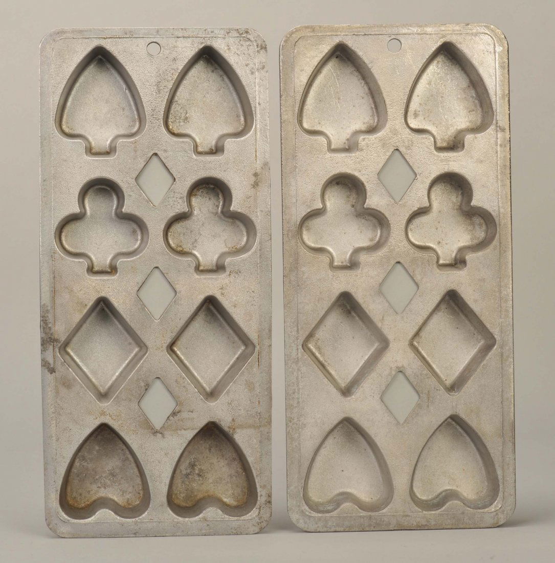 Two Aluminum Muffin Tins with Playing Card Suits.: Two Aluminum Muffin Tins with Playing Card Suits. Wearever Co., ca. 1950. Great for making muffins or rolls. 14 ¼ x 6 ½”. Mint.