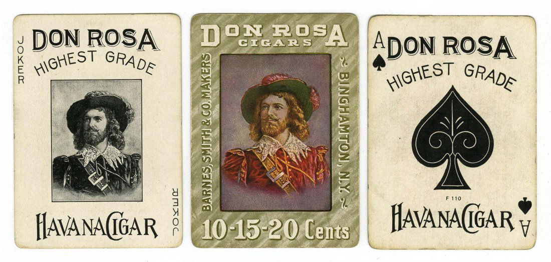 Don Rosa Havana Cigar, Barnes & Smith Co. Binghampton,: Don Rosa Havana Cigar, Barnes & Smith Co. Binghampton, NY, ca. 1900. 52 + J + leather case (printed “Piper Heidsieck Plug Tobacco,” likely not original ), VG.