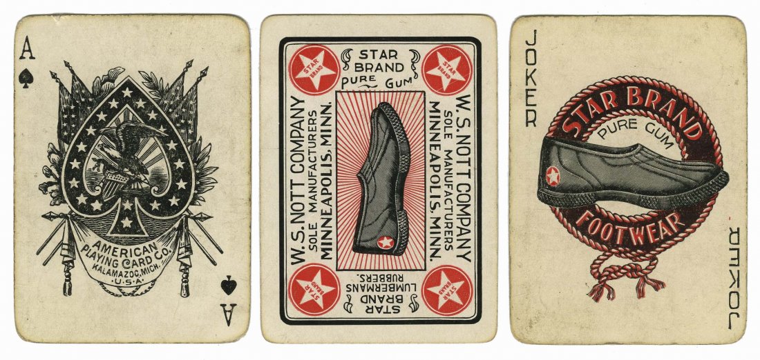 Star Brand Footwear, Minneapolis, MN. Ca. 1905.: Star Brand Footwear, Minneapolis, MN. Ca. 1905. American Playing Card Co., Kalamazoo, MI. 52 + J, G.