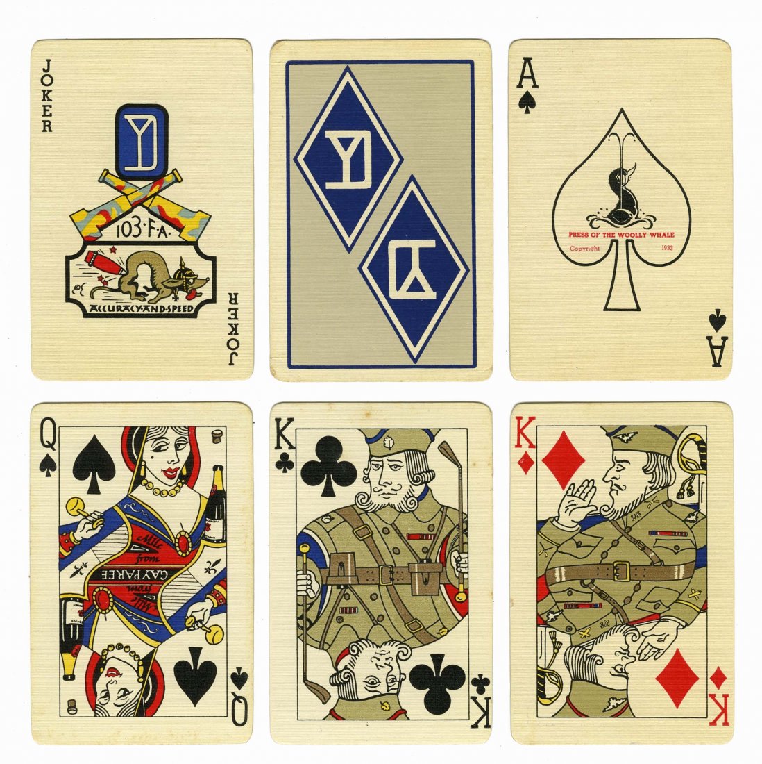 Madamoiselle From Armentierre “26th Yankee Division”: Madamoiselle From Armentierre “26th Yankee Division” Playing Cards. Press of the Woolly Whale, New York, ca. 1933. 52 + J + EC, NM.