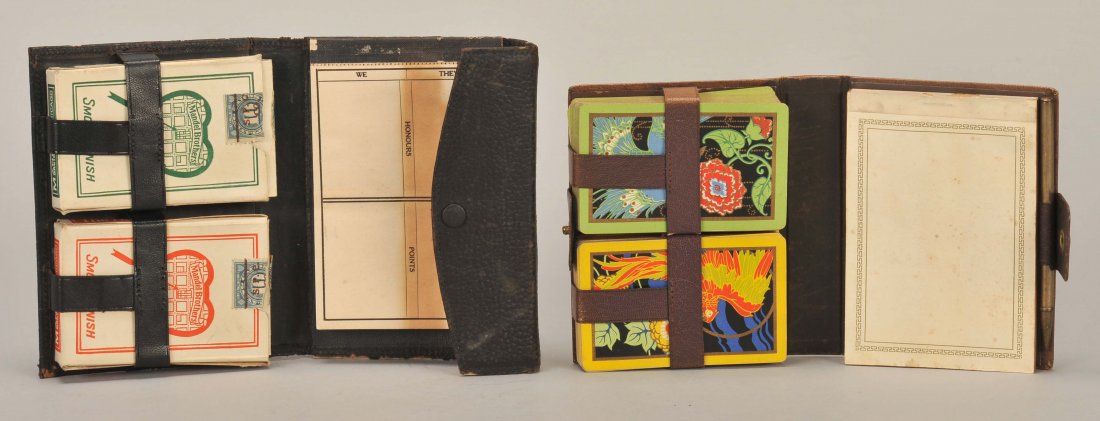 Four Art Deco Playing Card Decks. Two Decks of Art Deco: Four Art Deco Playing Card Decks. Two Decks of Art Deco “Diana” Playing Cards with score pad & Brass Pencil in Leather Case, ca. 1930. Both with 52 cards but no joker, Exc.; and two Art Deco Decks