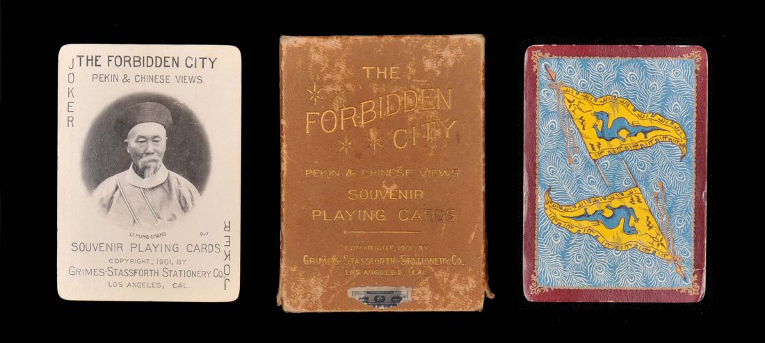 Forbidden City, Peking & Chinese Views (Boxer: Forbidden City, Peking & Chinese Views (Boxer Rebellion) Souvenir Playing Cards. Grimes-Stassforth Stationery Co., Los Angeles, CA. , ca. 1901. 52 + J + EC + OB, Exc (3D, JD creased). A more suitable 
