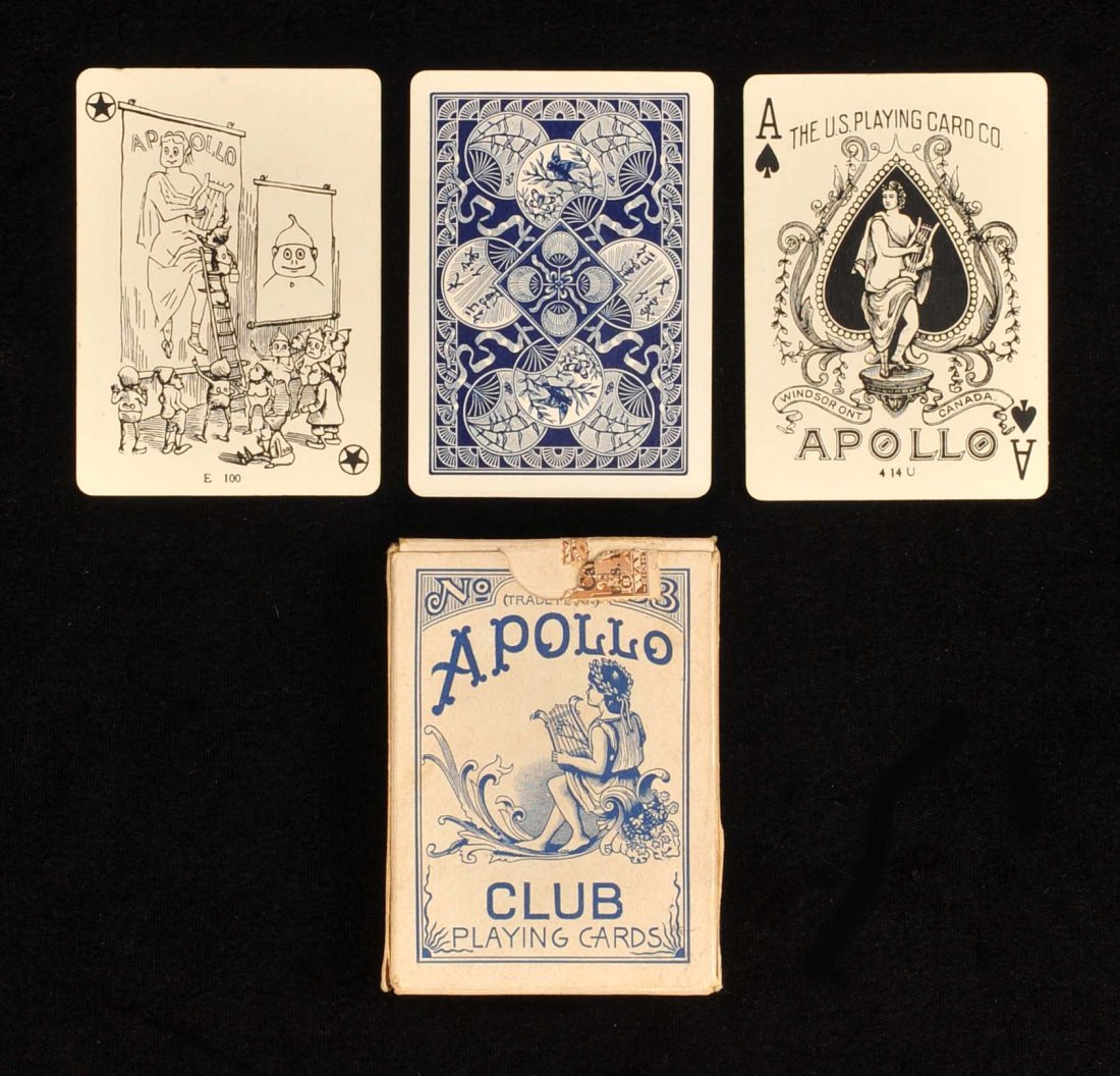 Apollo No. 33. USPC, ca. 1900. 52 + J + EC + OB, Exc.: Apollo No. 33. USPC, ca. 1900. 52 + J + EC + OB, Exc. Unusual in that it has “The U.S. Playing Card CO.” on the Ace of Spades instead of “The National Card CO.” and was printed in Toronto, Can