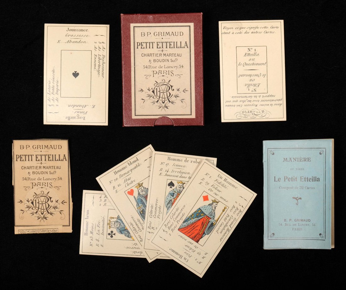 B.P. Grimaud, Le Petit Etteilla. Paris, France, ca.: B.P. Grimaud, Le Petit Etteilla. Paris, France, ca. 1910. 32 (Complete) + Bklt + OB, NM. Nice fortune telling deck.