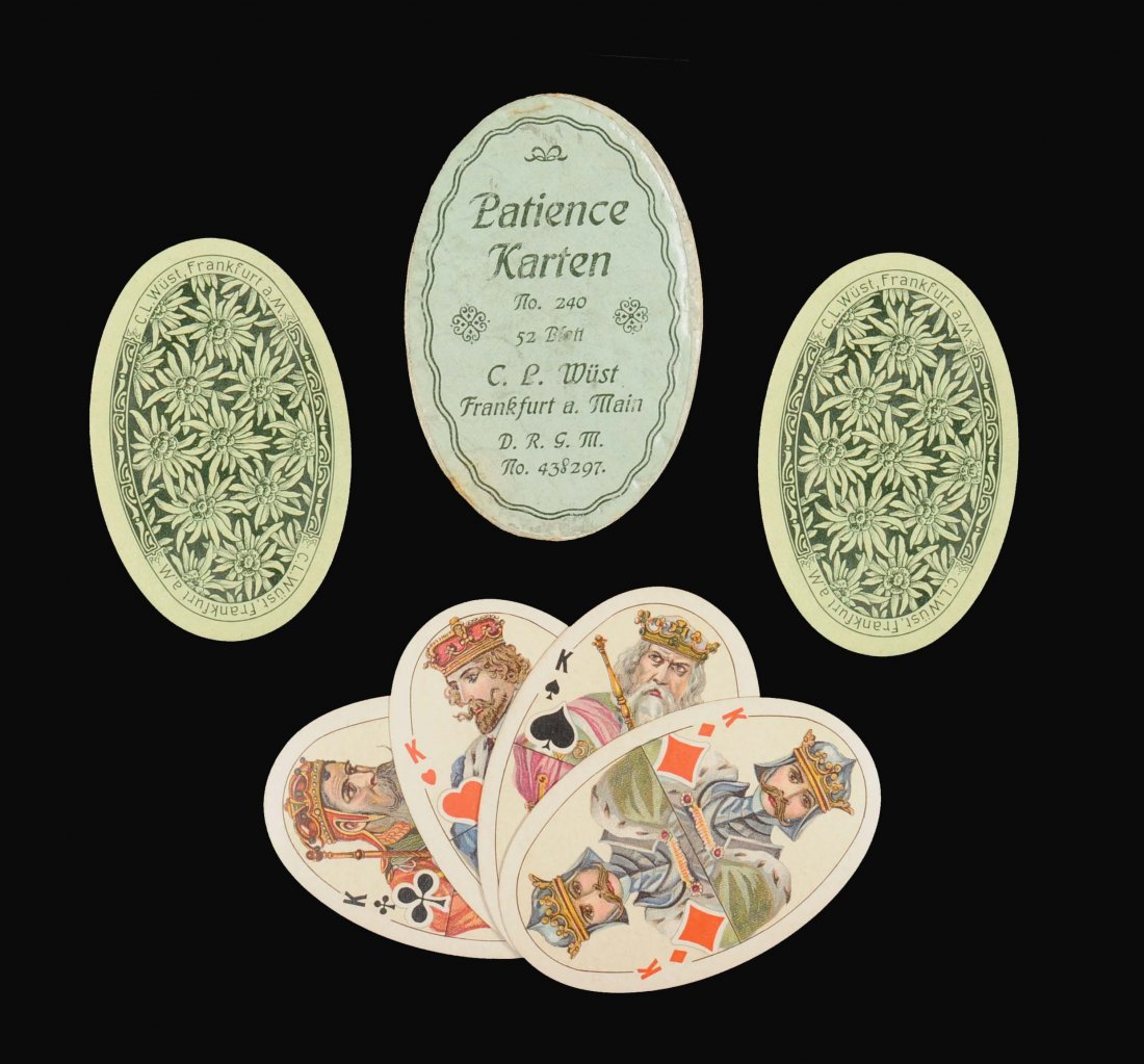 Monte Carlo Oval Patience Playing Cards No. 240. C.L.: Monte Carlo Oval Patience Playing Cards No. 240. C.L. Wust, Frankfurt a. Main, ca. 1910. 52 + OB, Exc.