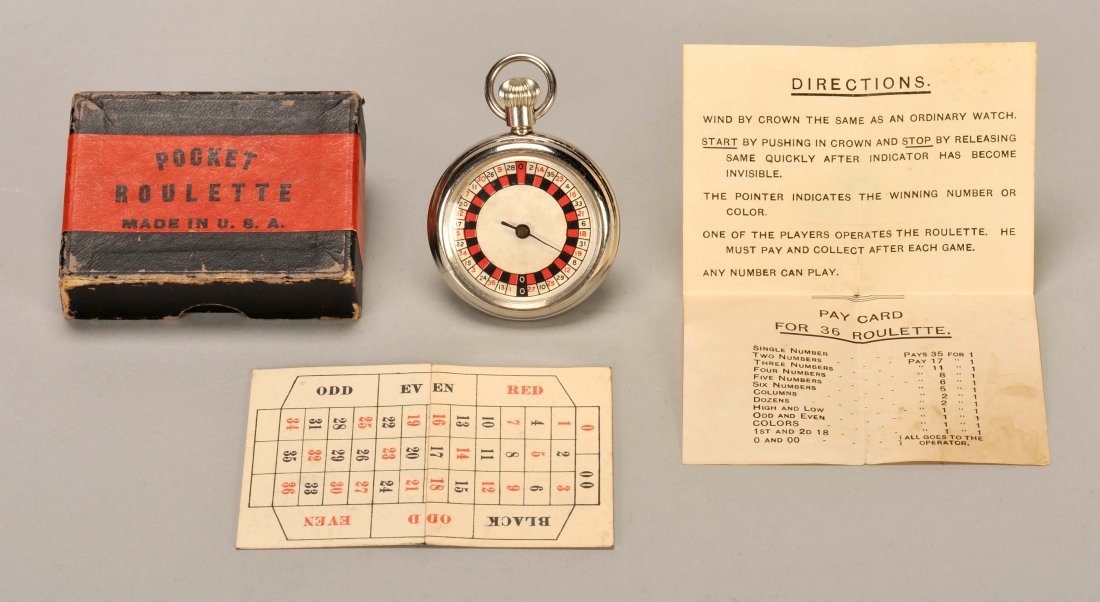 Roulette Pocket Watch. Spring wound. With original box,: Roulette Pocket Watch. Spring wound. With original box, layout, and instructions. Uncommon in this state. Good working condition.