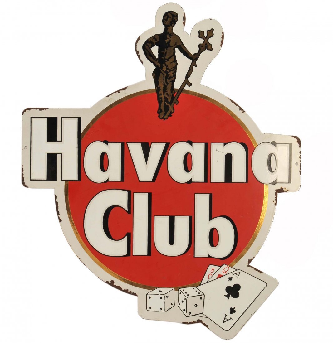 Havana Club Rum Porcelain Advertising Sign. Ca. 1940.: Havana Club Rum Porcelain Advertising Sign. Ca. 1940. Havana Club is rum made in Santa Cruz Del Norte, Cuba since 1878. It is not sold in the U.S. due to the U.S. embargo of Cuban products. 25 x 20”