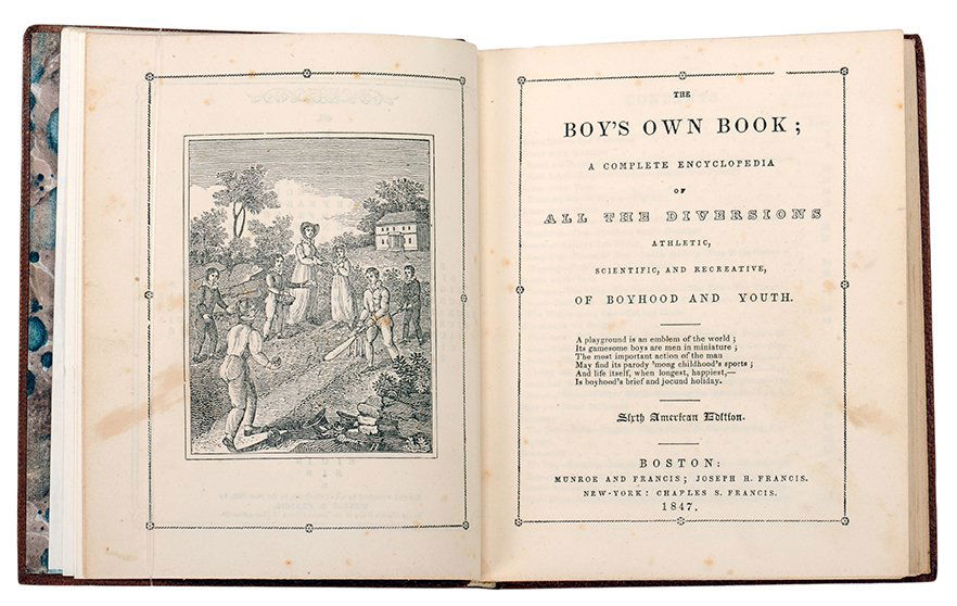 [Clark, William] The Boy’s Own Book. Boston, 1847.: [Clark, William] The Boy’s Own Book. Boston: Munroe & Francis, et al, 1847. Sixth American edition. Original decorated buff wrappers bound in full modern calf with gilt stamped spine label, and hand