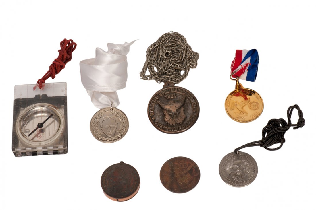 Magic medallions and tokens owned by Channing Pollock: [Medallions and Tokens] Group of magic medallions and tokens owned by Channing Pollock. Including examples for Tannen Jubilee conventions, Owen Magic Supreme, The Magic Castle, a Dai Vernon Spinning c