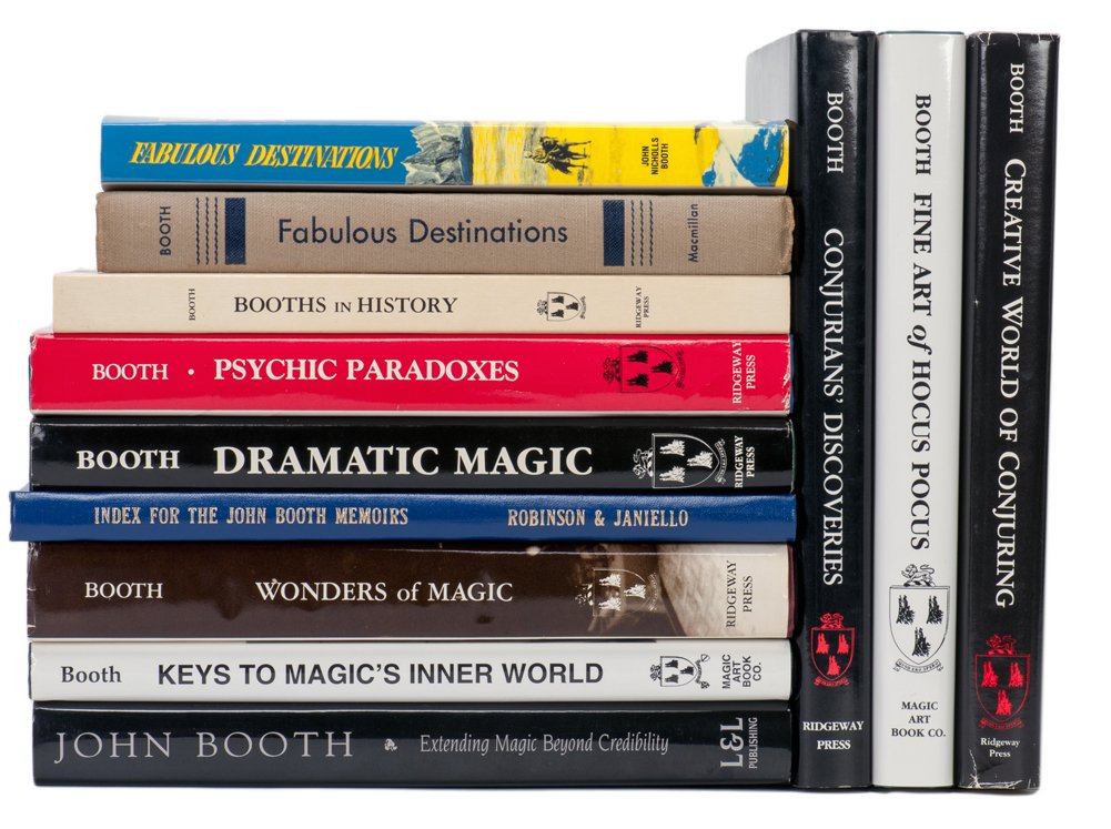 Group of 12 signed and inscribed John Booth magic books: [Booth, John] Group of 12 signed and inscribed John Booth magic books. Including Booths in History (1982); Psychic Paradoxes (1984); Wonders of Magic (1986); Dramatic Magic (1988); Creative World of C