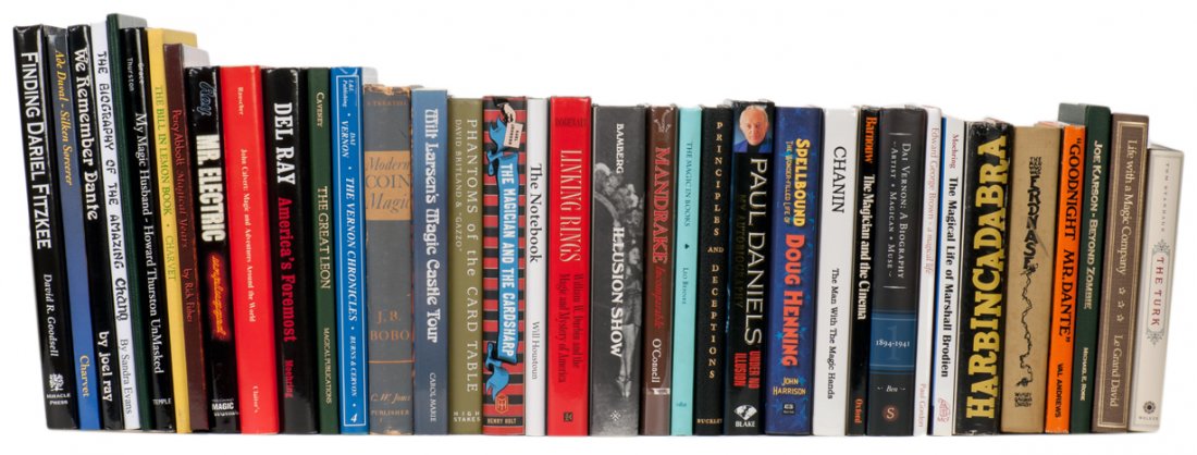 A collection of more than 90 different books on magic.: [Miscellaneous] Lot of more than 90 books on magic including histories, biographies, and other general works. Including The Riddle of Chung Ling Soo (1955; Signed) by Will Dexter; Murray (1974), Goodn