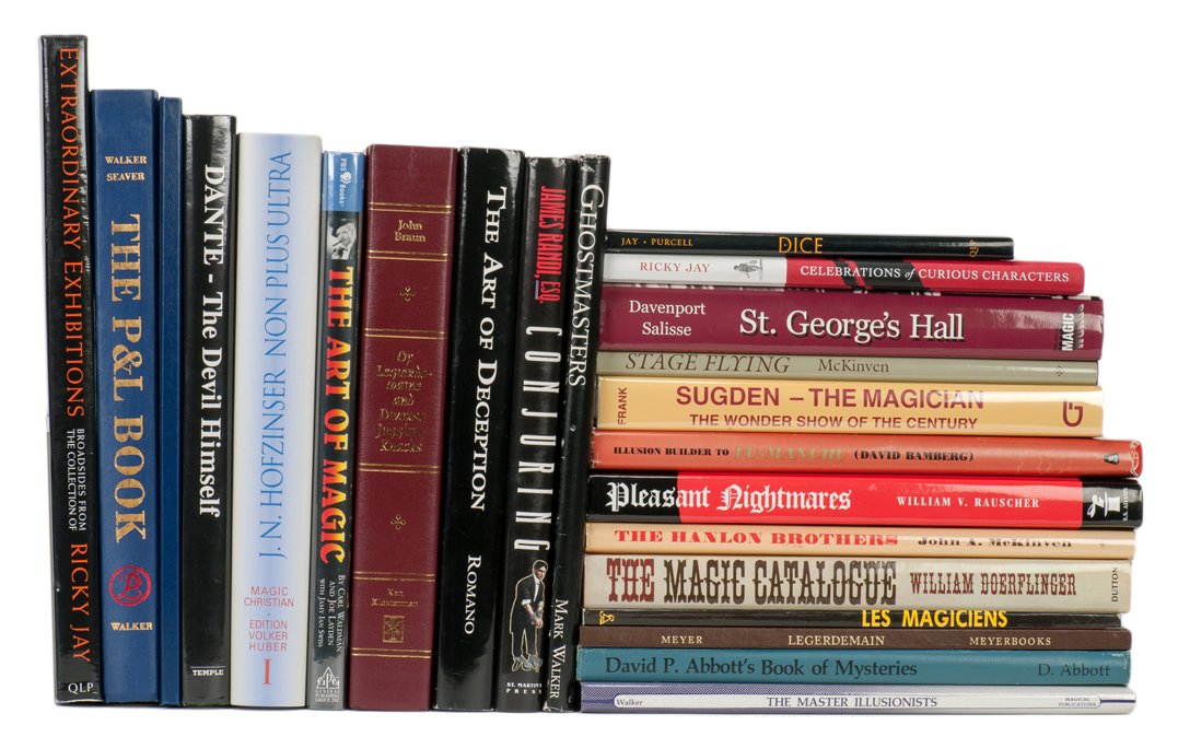 23 illustrated volumes on magicians, automata, etc.: [Miscellaneous] Selection of 23 illustrated volumes on magicians, automata, magic manufacturers, and other subjects. Including The P & L Book (1992) by Walker and Seaver; J.N. Hofzinser Non Plus Ultra