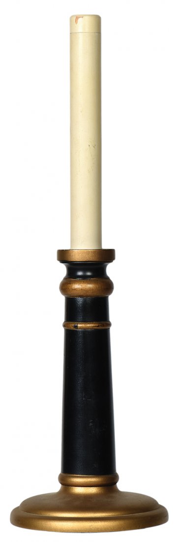 The Candle That Was (Vanishing Candle). Thayer.: The Candle That Was (Vanishing Candle). Los Angeles, F.G. Thayer, ca. 1930. A lit candle is wrapped in paper, from which it vanishes. Turned wooden candle, gimmick, and candlestick. Height 15 ¾”. H