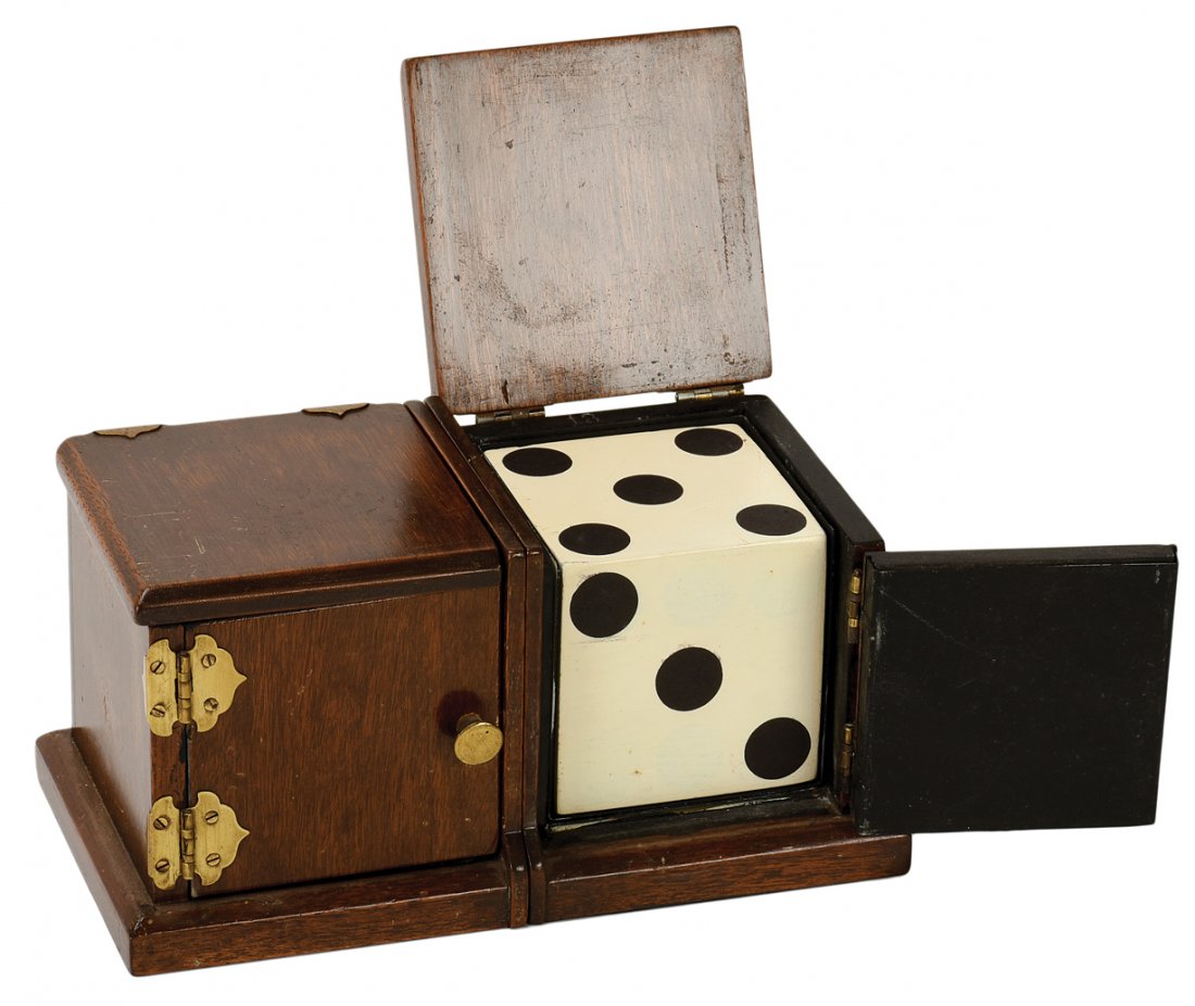 New Break-Apart Die Box. Los Angeles, Owen Brothers,: New Break-Apart Die Box. Los Angeles, Owen Brothers, ca. 1950. A solid die vanishes from a handsome wooden cabinet after considerable “sucker” by-play; in this version, the two compartments of the