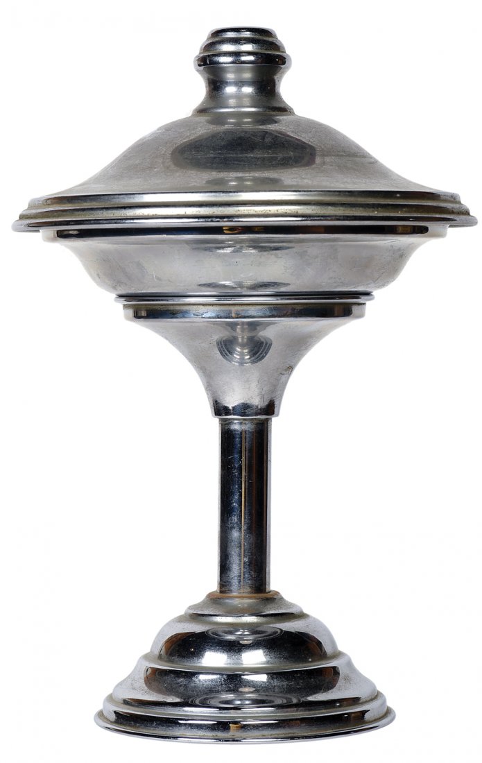 Fire Bowl to Flowers. European, ca. 1930.: Fire Bowl to Flowers. European, ca. 1930. A metal bowl filled with flames is produced by the magician, covered, and when uncovered, the fire has changed to a bouquet of flowers. With a tabletop stand.
