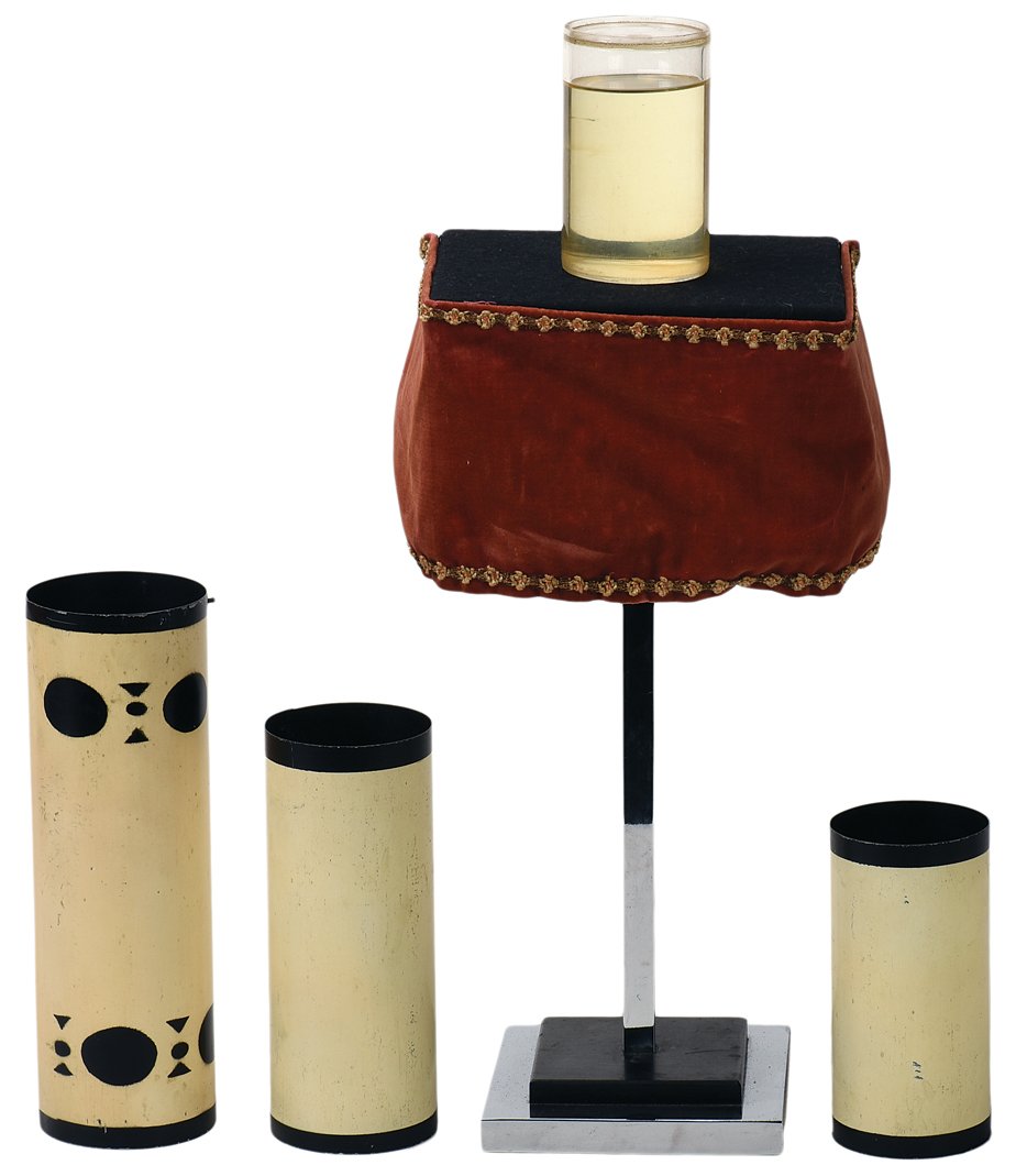 Mirage. Los Angeles, Thayer/Loyd, ca. 1930.: Mirage. Los Angeles, Thayer/Loyd, ca. 1930. A glass of water is set on a small table and covered with three tubes. The tubes are removed one at a time from the stand. The glass has vanished. Suspectin