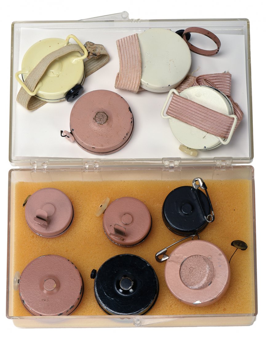 Group of 10 P&L Utility Reels. Petrie & Lewis.: [Reels] Group of 10 P&L Utility Reels. New Haven, Petrie & Lewis (P&L), 1930s – 50s. Ten reels of various designs, including three wrist reels (for rising cards), two with finger clips, three with b