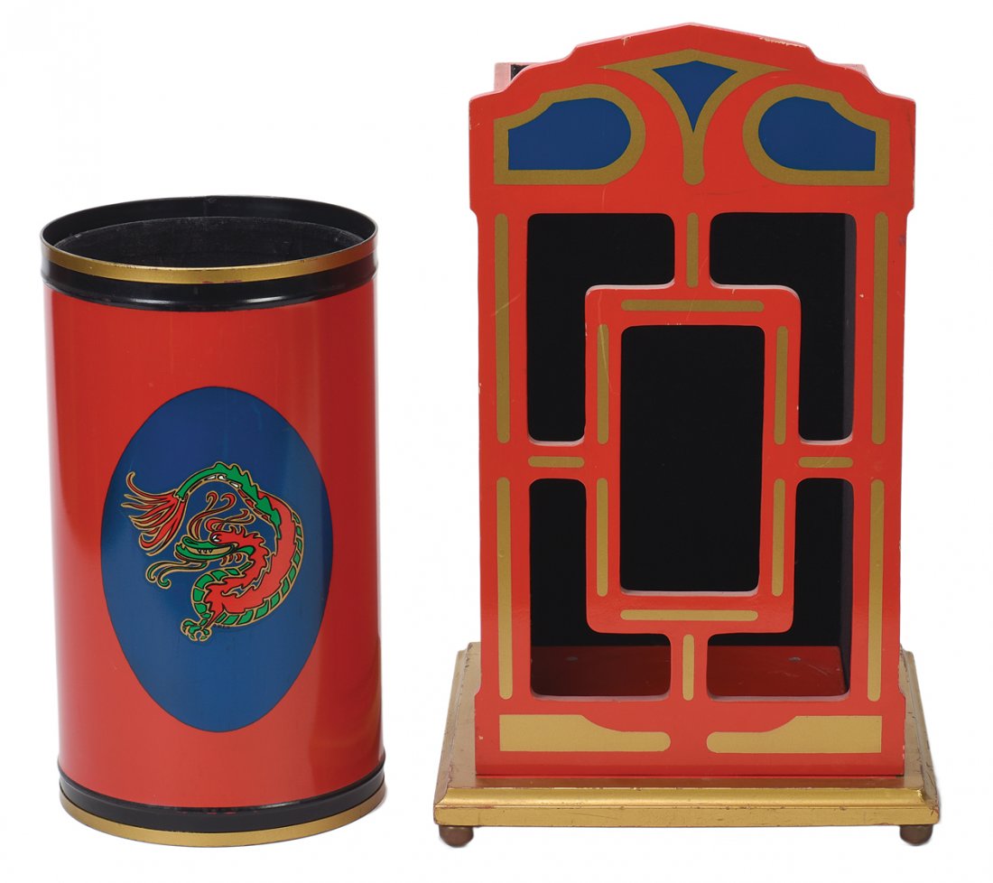 Square Circle. Azusa, Owen Magic Supreme, ca. 1995.: Square Circle. Azusa, Owen Magic Supreme, ca. 1995. An open-front box and a tube that nest together are both shown empty. Then a production is made from the interior. 14” high. Hallmarked. Paint wor