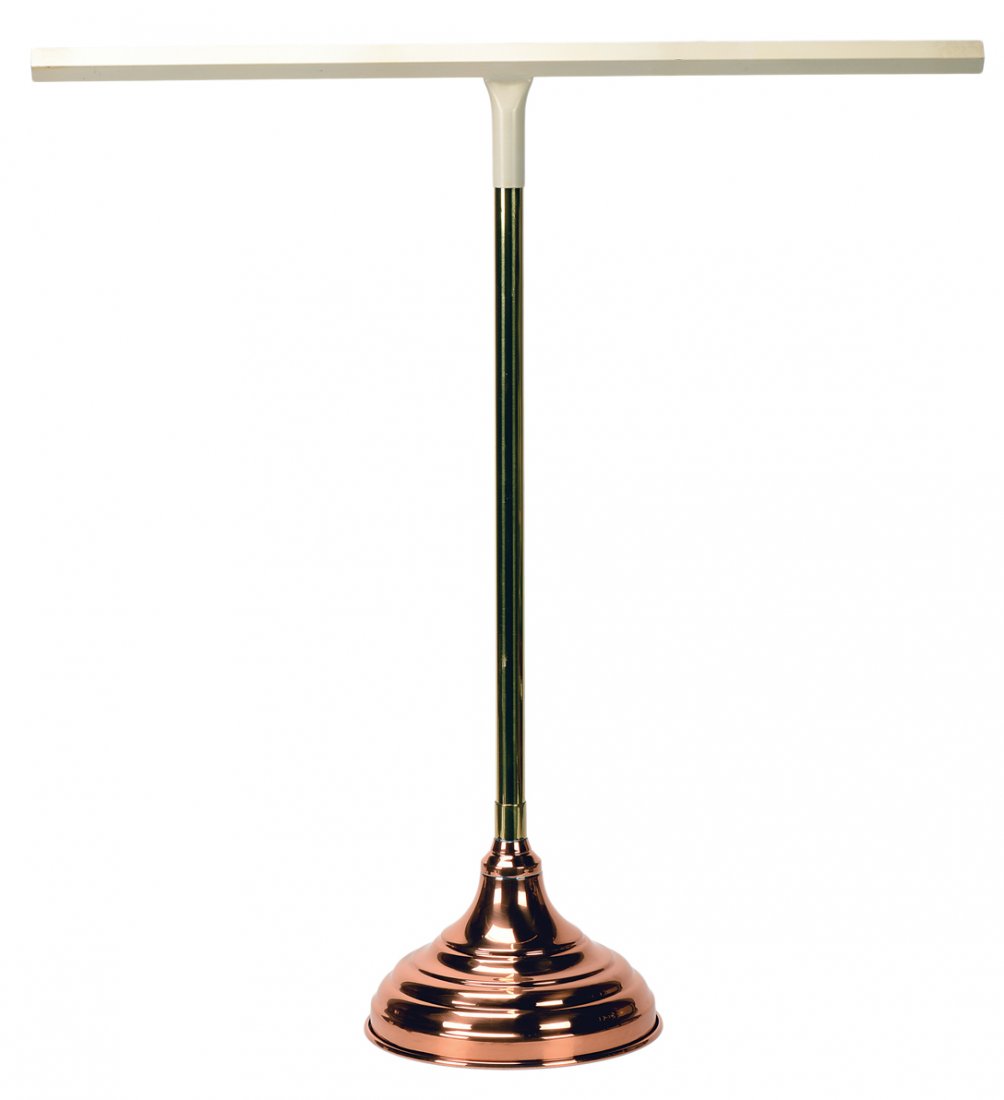 Sympathetic Silk Stand. New Haven, P&L [?], ca. 1950.: Sympathetic Silk Stand. New Haven, P&L [?], ca. 1950. Apparently simple T-bar type stand which facilitates the Sympathetic Silk trick. Copper base, chrome upright, and painted crossbar. 21” high. Fi