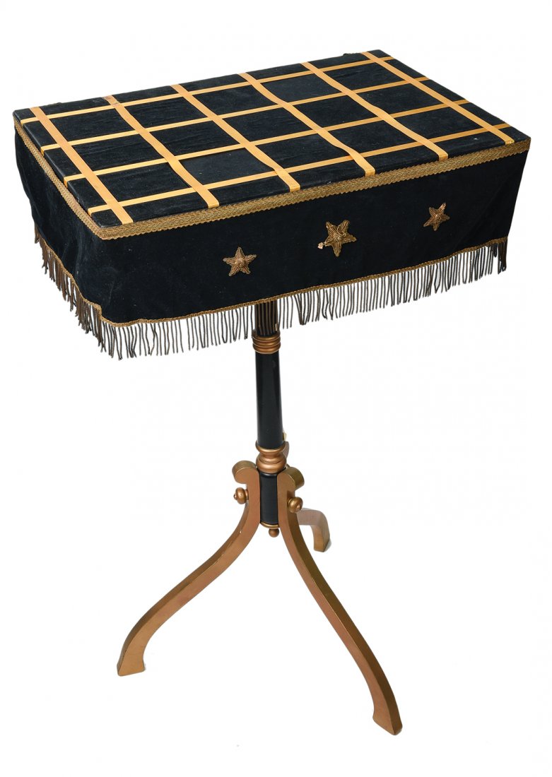 Group of five magician’s tables. Thayer/Owen, etc.: [Tables] Group of five magician’s tables. Including three manufactured by Thayer/Owen (one “barber pole”-type, one Colonio, and one with a Colonio base but Asian-type top), one by Mikame, and on