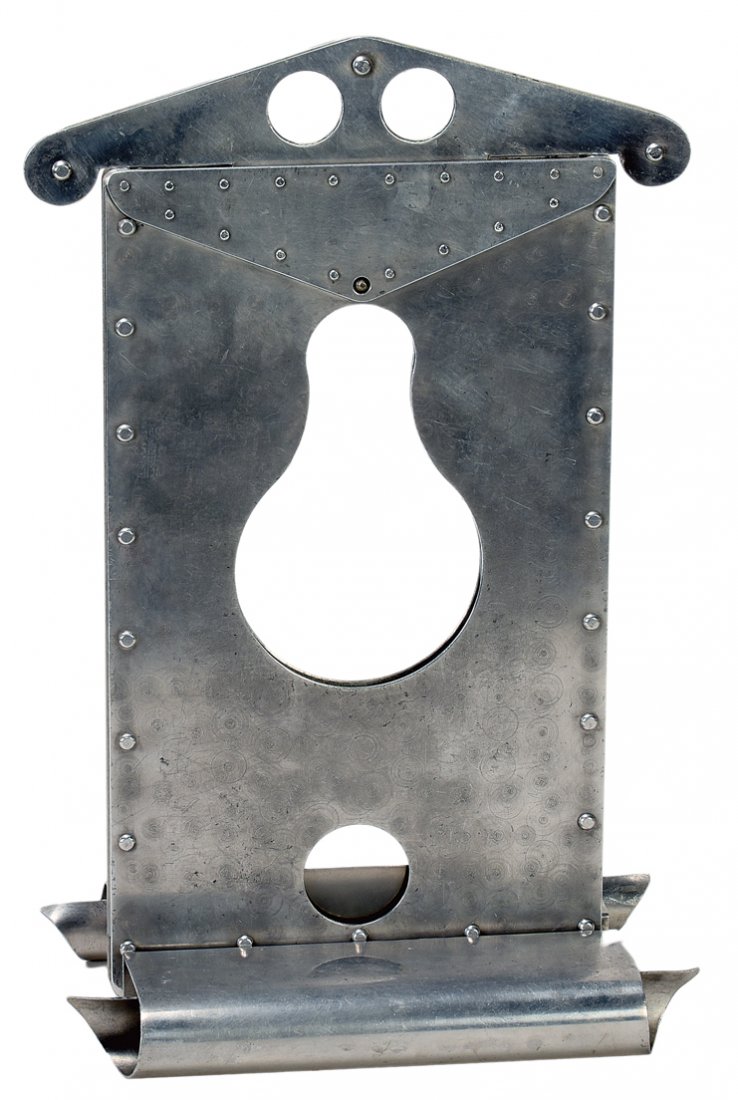 All-Metal Wrist Guillotine. Los Angeles, F.G. Thayer,: All-Metal Wrist Guillotine. Los Angeles, F.G. Thayer, ca. 1940. Imposing metal wrist guillotine for the classic comedy “chopper” effect, in which a spectator’s wrist is unharmed, yet other objec