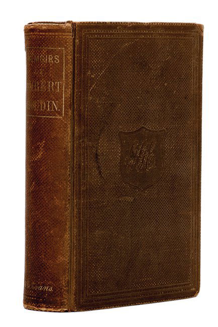 Robert-Houdin, Jean. Memoirs of Robert-Houdin.: Robert-Houdin, Jean. Memoirs of Robert-Houdin. Philadelphia: Geo. G. Evans, 1859. Publisher’s pebbled brown cloth. 8vo. Pages browned throughout and some gutter soiling. Cloth mildly rubbed.