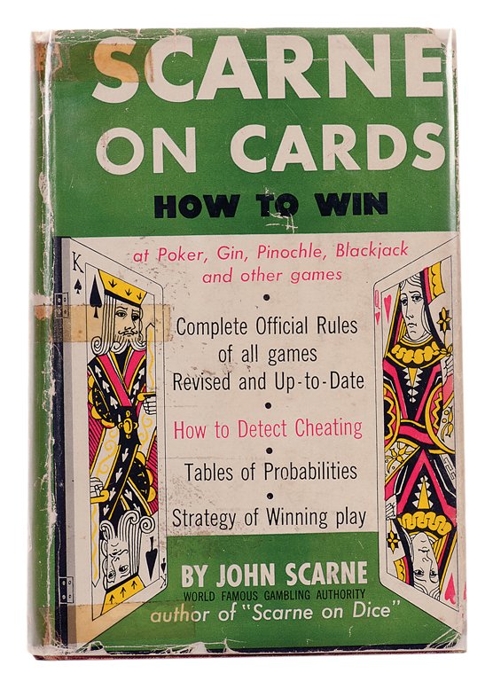 Scarne, John. Scarne on Cards. Inscribed and Signed.: Scarne, John. Scarne on Cards. New York: Crown, 1949. Maroon cloth stamped in silver, with color dust-jacket. Illustrated. 8vo. Jacket well-worn with tape repairs at various spots extending onto front