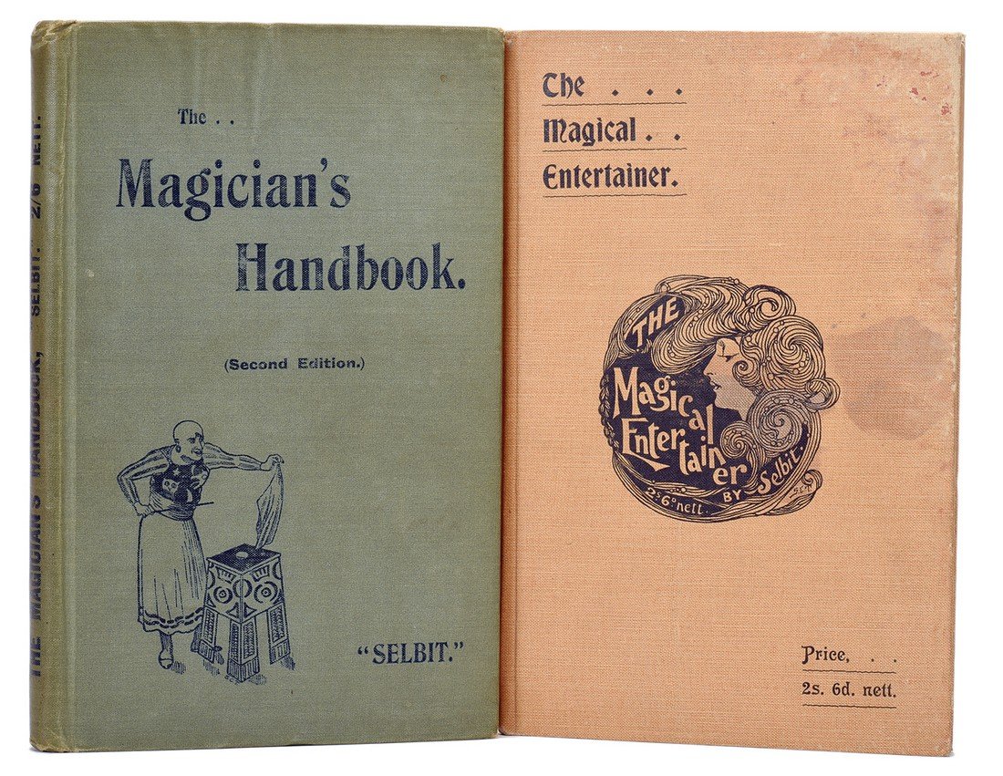Selbit, (P.T.). Two books by Selbit. Including The: Selbit, (P.T.). Two books by Selbit. Including The Magician’s Handbook (London: Marshall & Brookes; Dawbarn & Ward, 1902; Second Edition), in pictorial green boards stamped in black; and The Magical