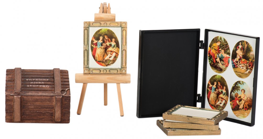 Der Gemälde Diebstahl (The Painting Theft). Munich,: Der Gemälde Diebstahl (The Painting Theft). Germany, Tony Lackner for Zauberbutike, ca. 1980. Miniature paintings vanish from their frames and reappear in a small crate. Corner of miniature crate chi