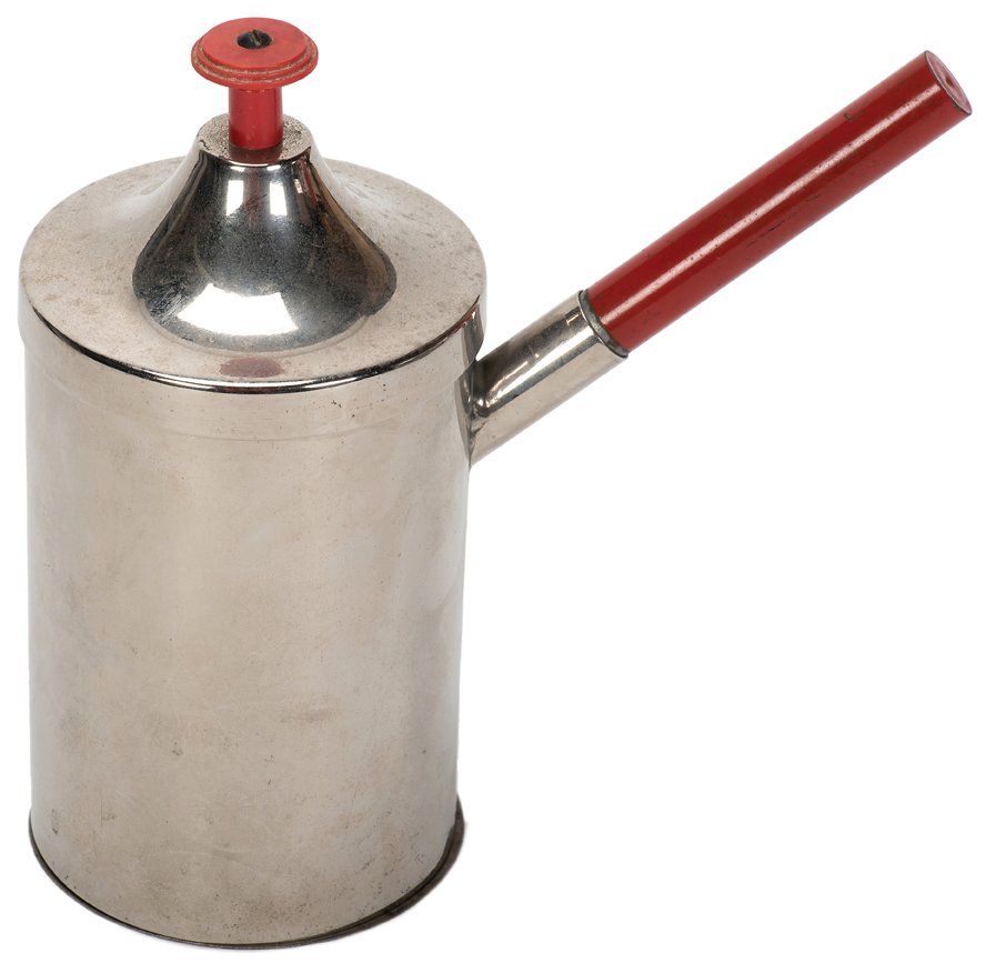 Welsh Rarebit Pan. Kansas City, Donald Holmes.: Welsh Rarebit Pan. Kansas City, Donald Holmes, ca. 1925. Specially manufactured saucepan allows a magician to produce a live rabbit from a borrowed hat. Wooden knob and handle, two different gimmicked