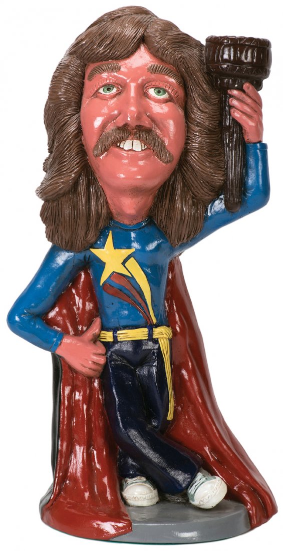Doug Henning Statue. Niagara Falls, Rob Allen, 1980.: Doug Henning Statue. Niagara Falls, Rob Allen, 1980. Caricatureish representation of Henning with a torch in hand and wearing a trademark costume. 15 ½” high. Initialed by the artist. Insignificant
