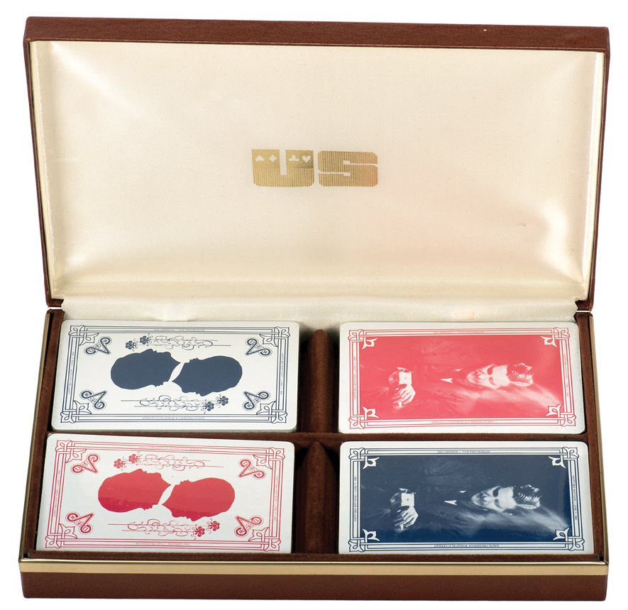 Vernon, Dai. Limited edition playing card set.: Vernon, Dai (David Frederick Winfield Verner). Limited edition Dai Vernon playing cards. Four packs of cards produced to commemorate Vernon’s 88th birthday in 1982 housed in a custom display case be