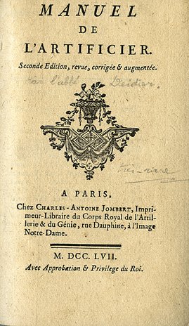 Manuel De L’Artificier. Paris: Charles-Antoine... 1757: Manuel De L’Artificier. Paris: Charles-Antoine Jombert,… 1757. Second Edition. Full red leather, gilt-stamped spine with leather title panel. Gilt edges, marbled endsheets. Engraved title page, te